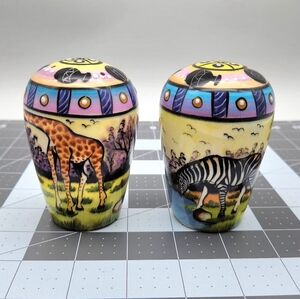 Hand Paimted by Nina Intu Art Salt & Pepper Shaker Set African Animal Design.